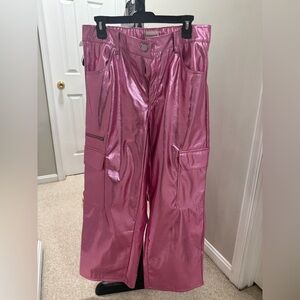 No Boundaries Metallic Pink Wide Leg Cargo Pants